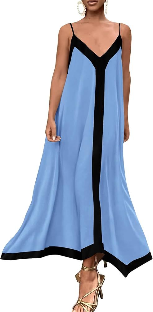 PRETTYGARDEN Women's 2024 Elegant Summer Dress V Neck Spaghetti Strap Flowy Maxi Cocktail Party D... | Amazon (US)