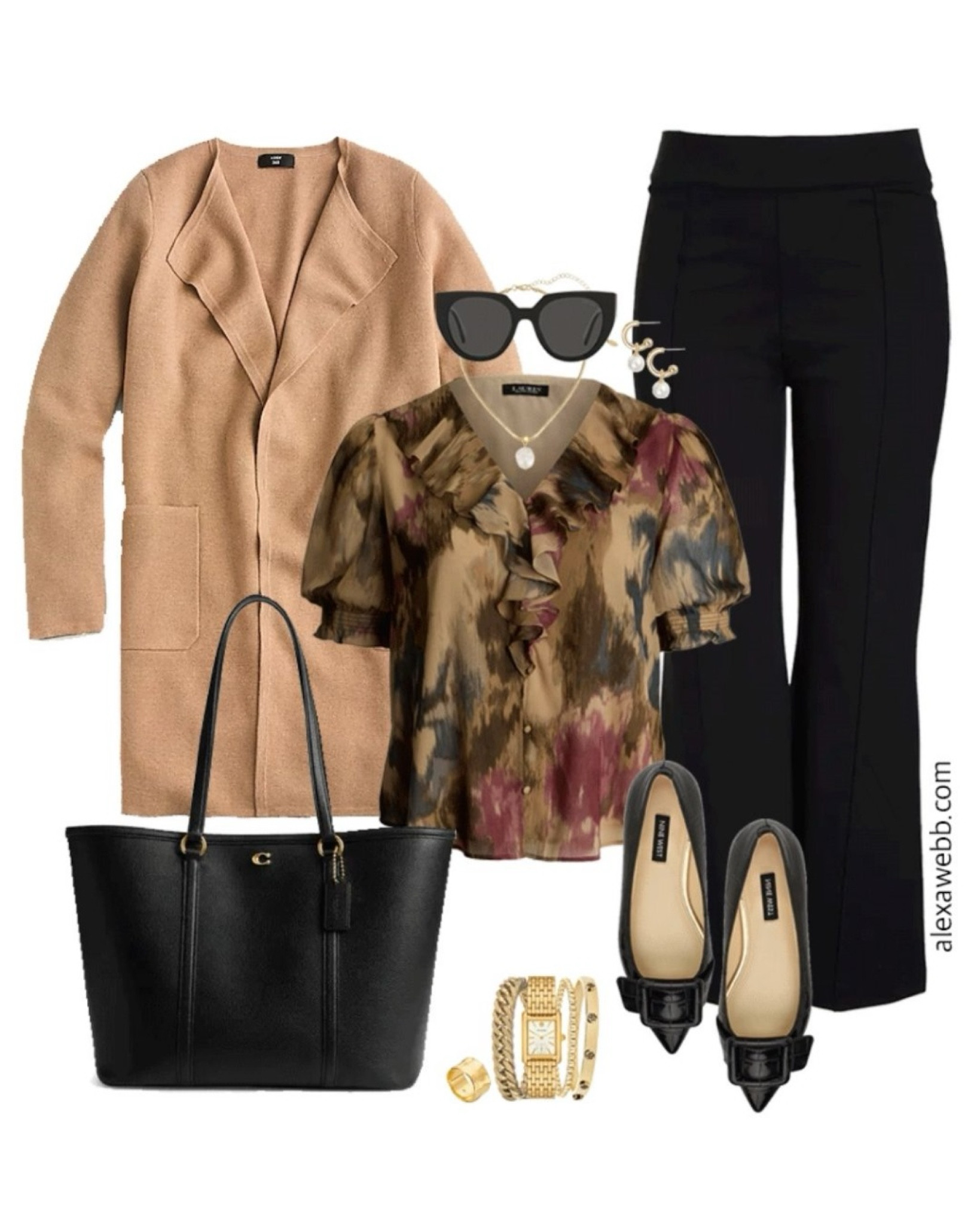 Plus size fall business casual work capsule wardrobe with sweater blazer, floral blouse, flare pants and black flats. Alexa Webb 

#LTKPlusSize #LTKStyleTip #LTKWorkwear