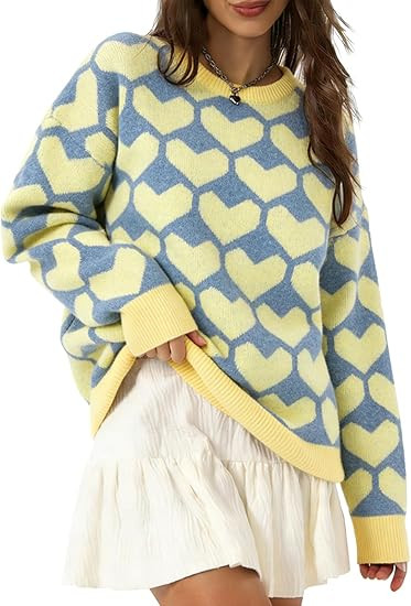 UNIQUEONE Valentines Sweater Women Love Sweatshirt Heart Graphic Knit Sweaters Valentine Day Over... | Amazon (US)