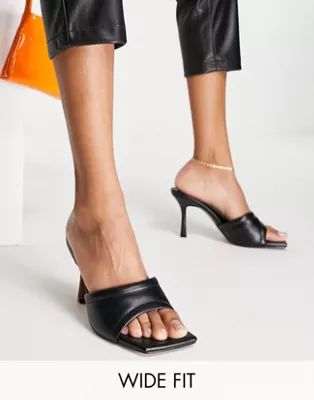 ASOS DESIGN Wide Fit Harvey mid heeled mule sandals in black | ASOS (Global)