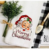 Christmas Santa Tea Dish Towel - Retro Vintage Claus Kitchen Décor Farm Decorations House | Etsy (US)