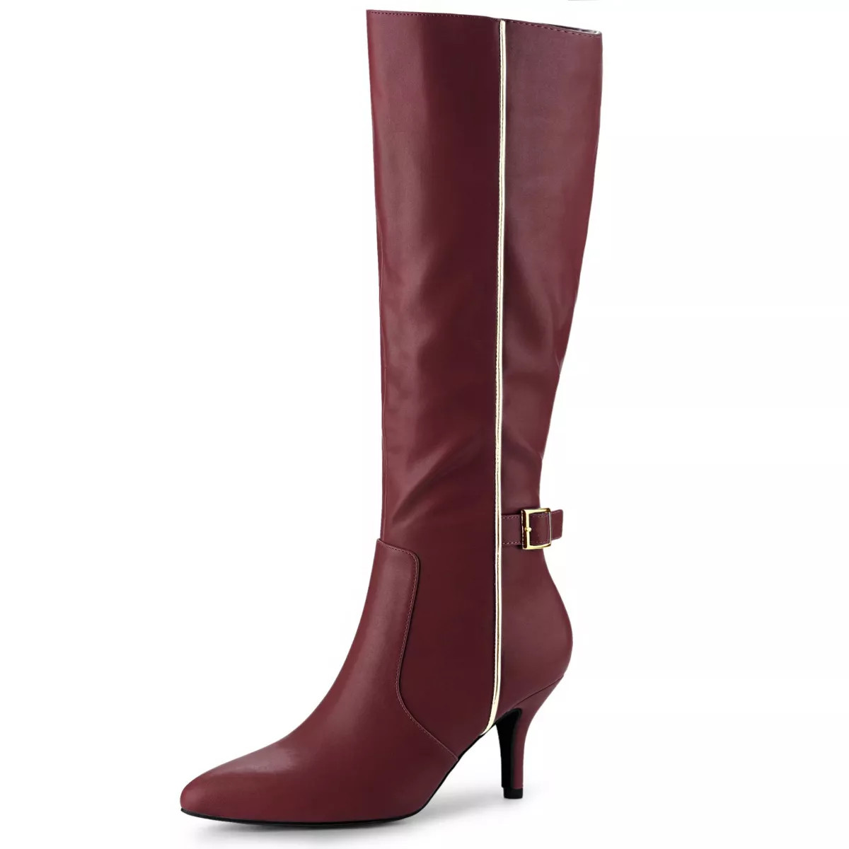 Allegra K Women's Pointy Toe Buckle Decor Side Zip Stiletto Heel Knee High Boots | Target