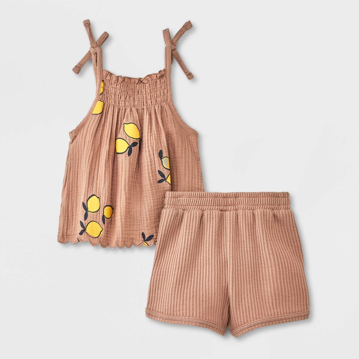 Grayson Mini Baby Girls' Lemon Top & Bottom Set - Brown | Target