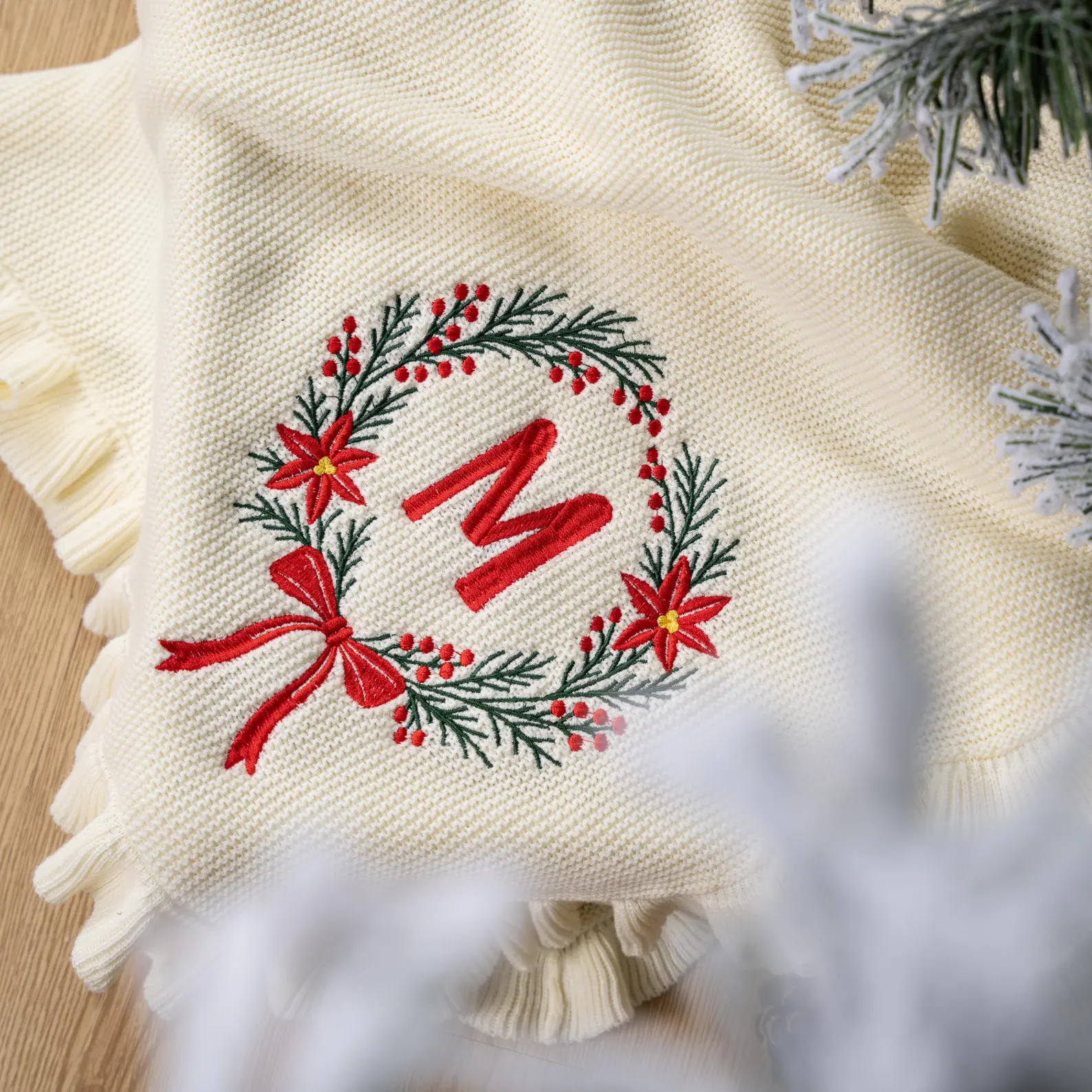 Personalized Christmas Baby Blanket, Embroidered Christmas Wreath Blanket, Custom Initial Blanket... | Etsy (US)