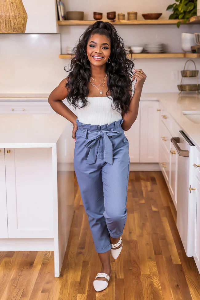 Let It Go Blue Paperbag Pants, Extra Large - Pink Lily | Pink Lily