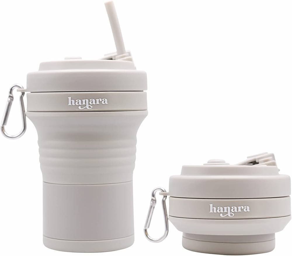 HANARA Collapsible Coffee Cups With Reusable Silicone Straw, 18 Oz / 550 Ml - Powder Pink|Perfect... | Amazon (US)