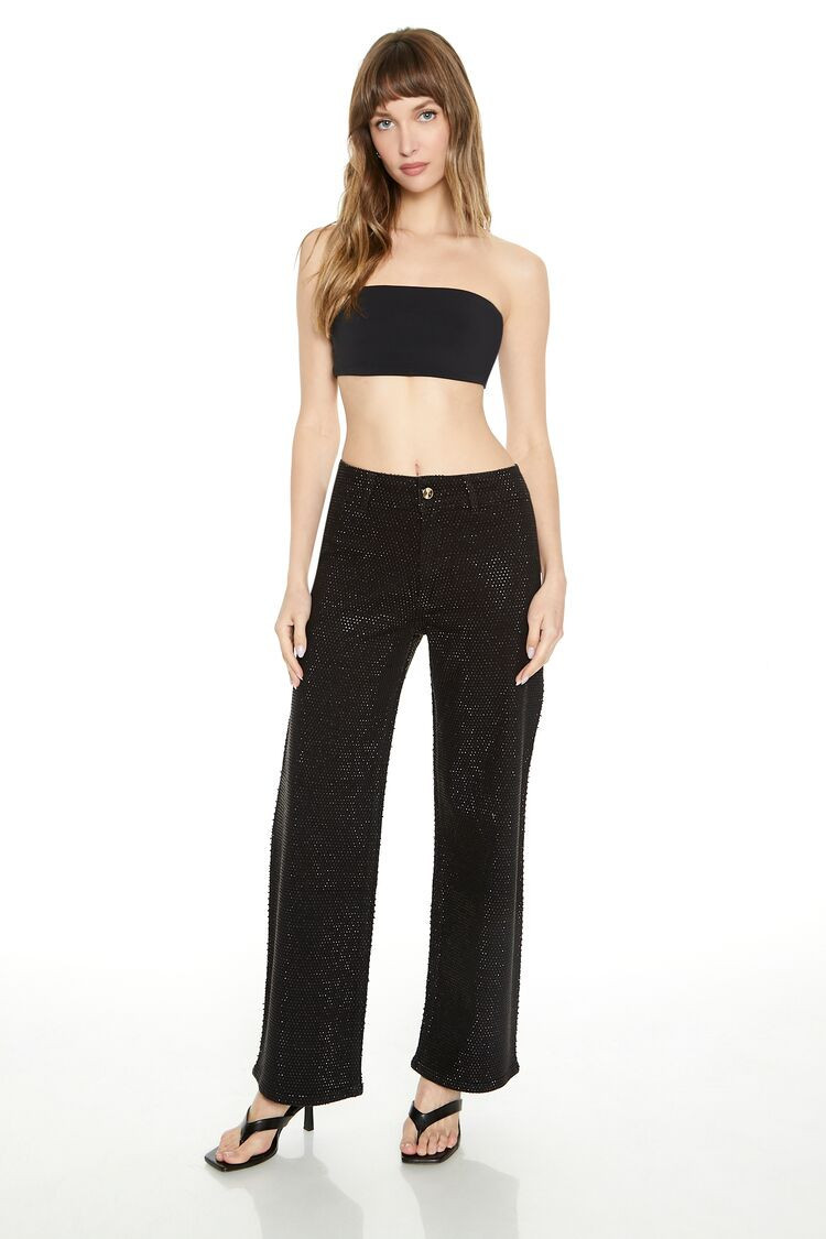 Rhinestone High-Rise Straight Jeans | Forever 21