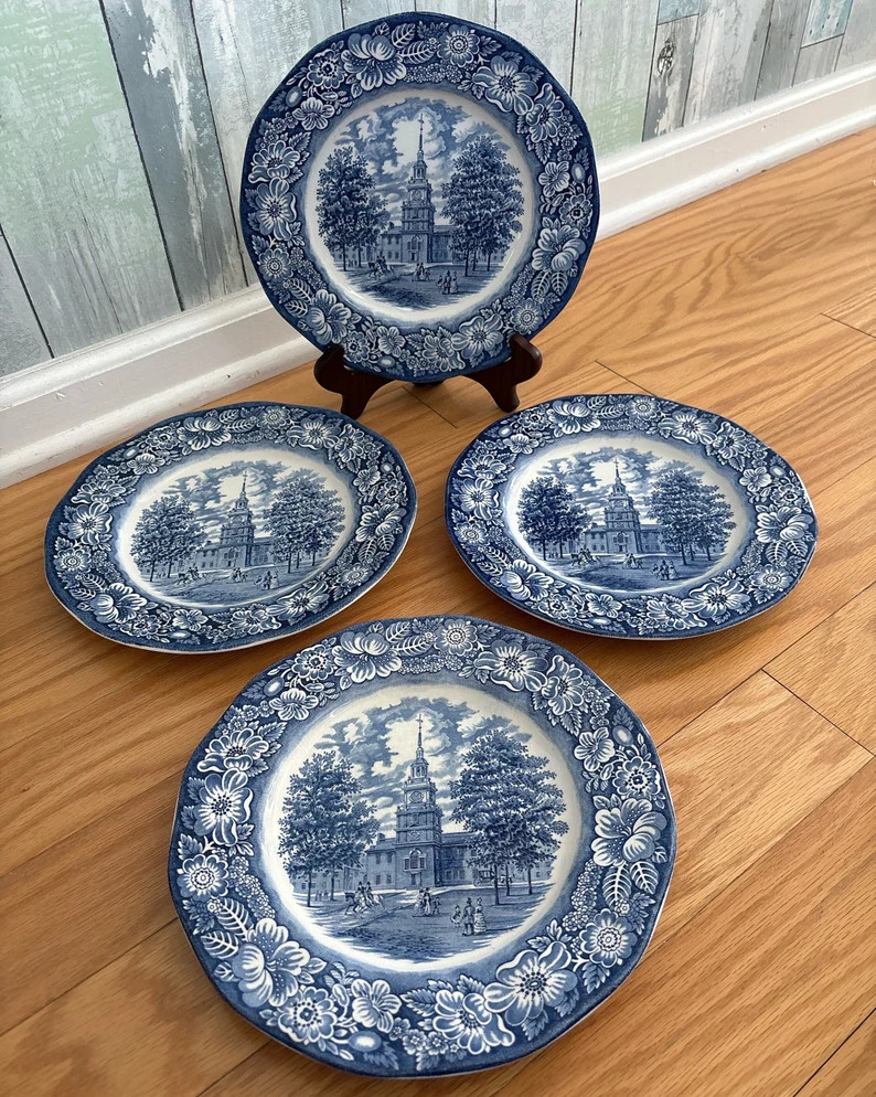 Staffordshire Liberty Blue Dinner Plates Set of 4 Vintage | Etsy (US)