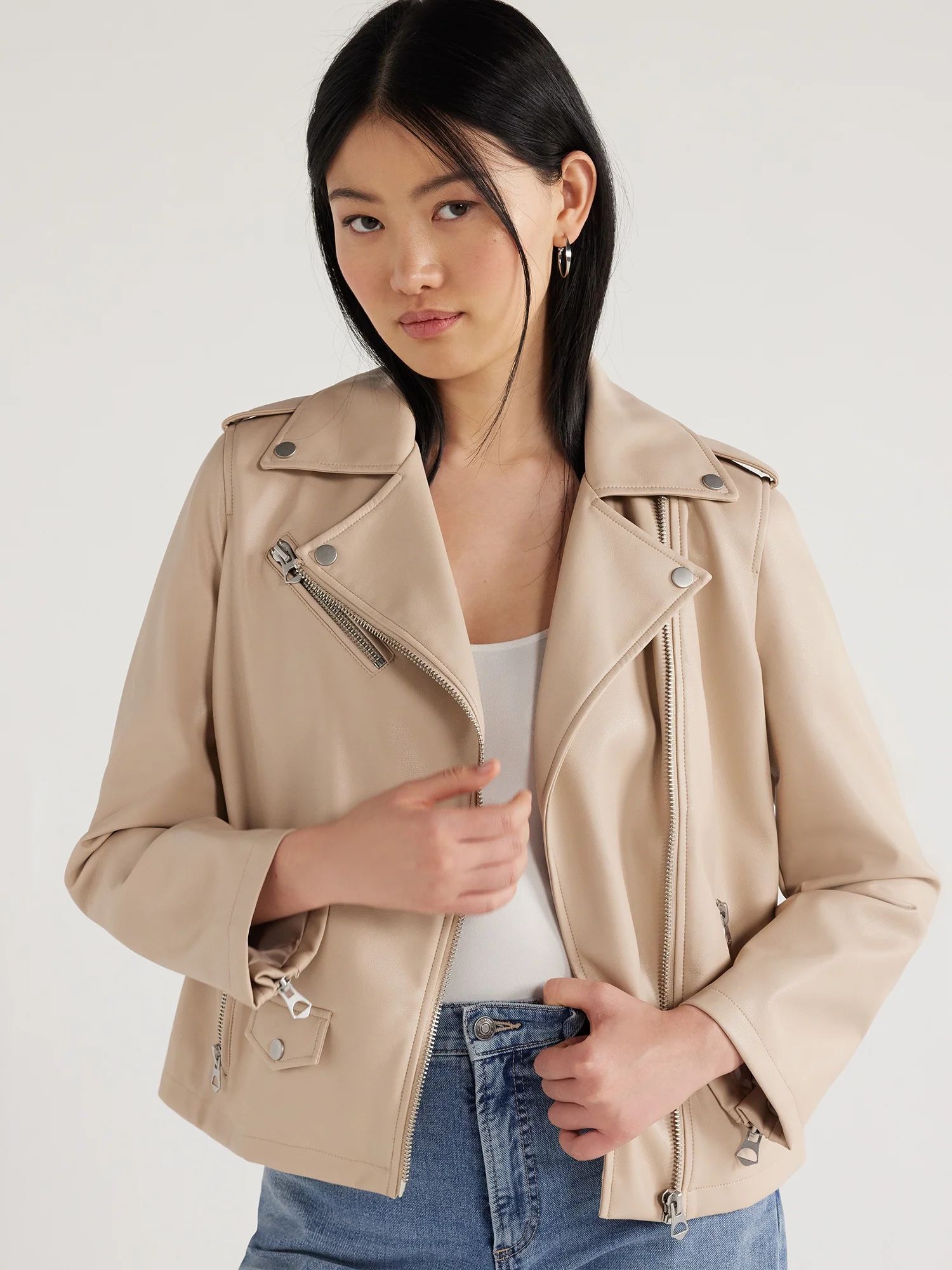 Scoop Women's Faux Leather Asymmetrical Zip Moto Jacket, Sizes XS-XXL | Walmart (US)