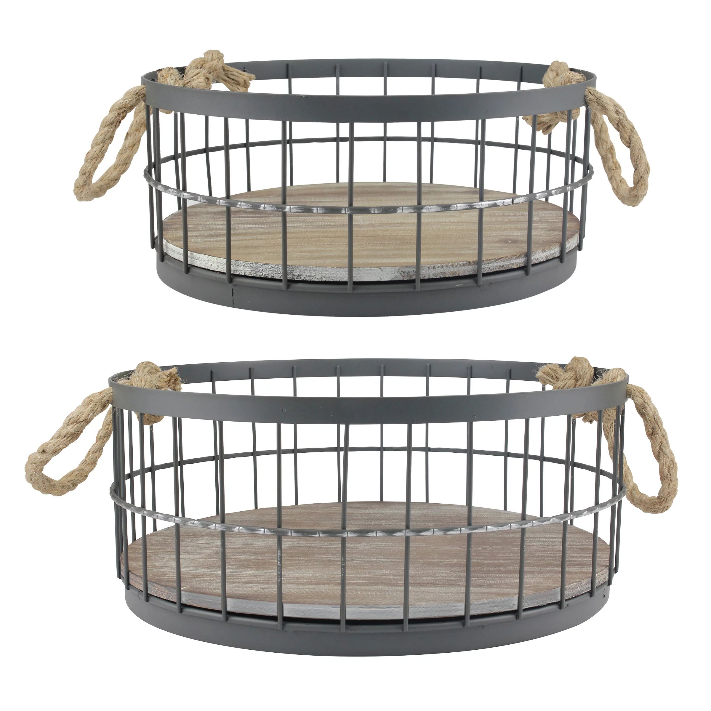 Set of 2 Wire and Wood Coastal Baskets - Walmart.com | Walmart (US)