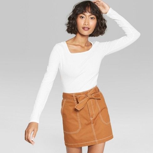 Women's Long Sleeve Square Neck T-Shirt - Wild Fable™ Fresh White | Target