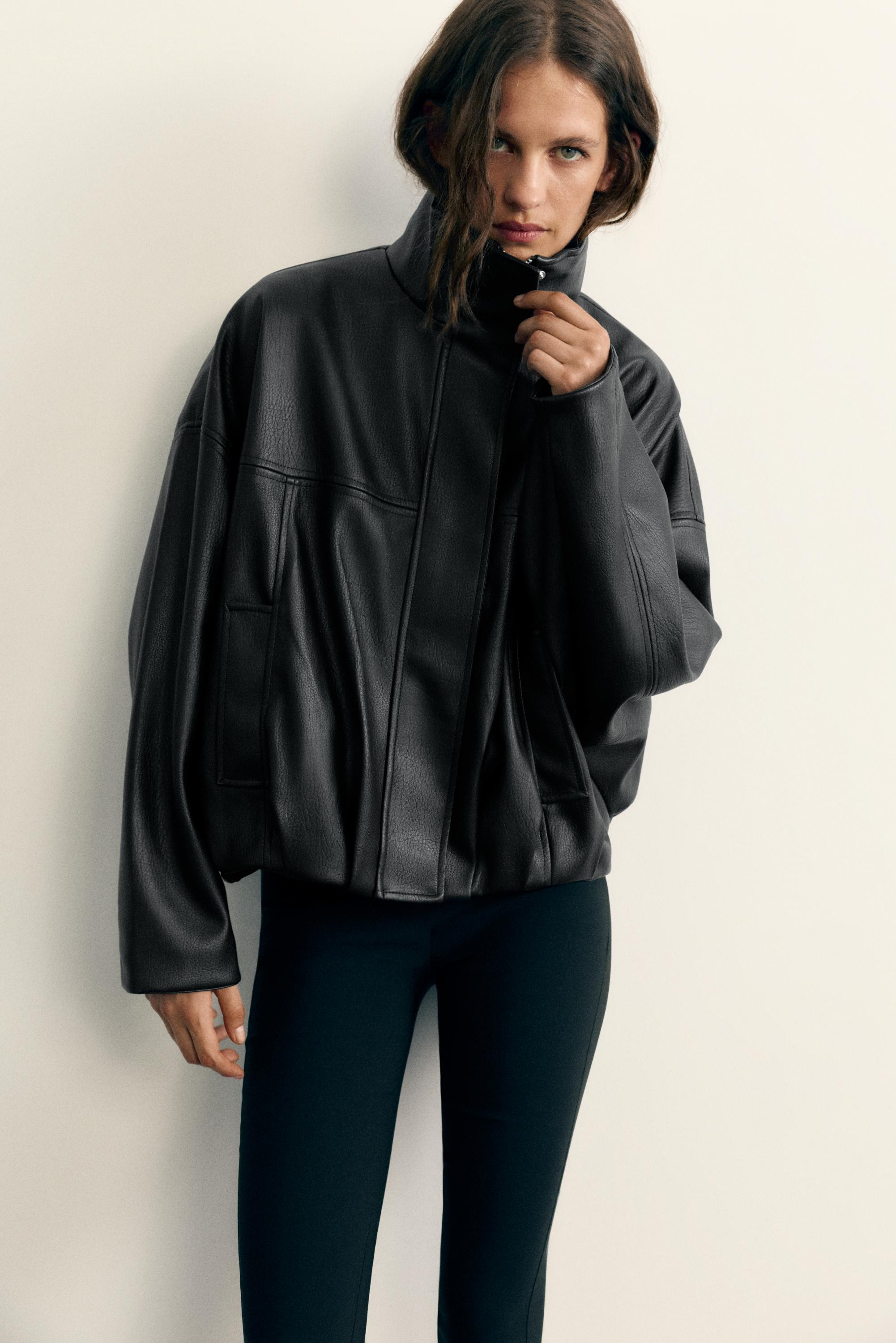 Leather-effect balloon bomber jacket | Pull&Bear United Kingdom | PULL and BEAR UK