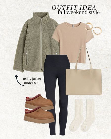 Fall weekend style outfit idea 🤎 this fuzzy teddy jacket is under $50! 

Fall style; fall outfit; mom style; school drop off outfit; weekend outfit; casual outfit; teddy jacket; green teddy jacket; tan tote; beyond yoga leggings; Ugg tazz slippers; H&M; Christine Andrew 

#LTKunder100 #LTKstyletip #LTKSeasonal
