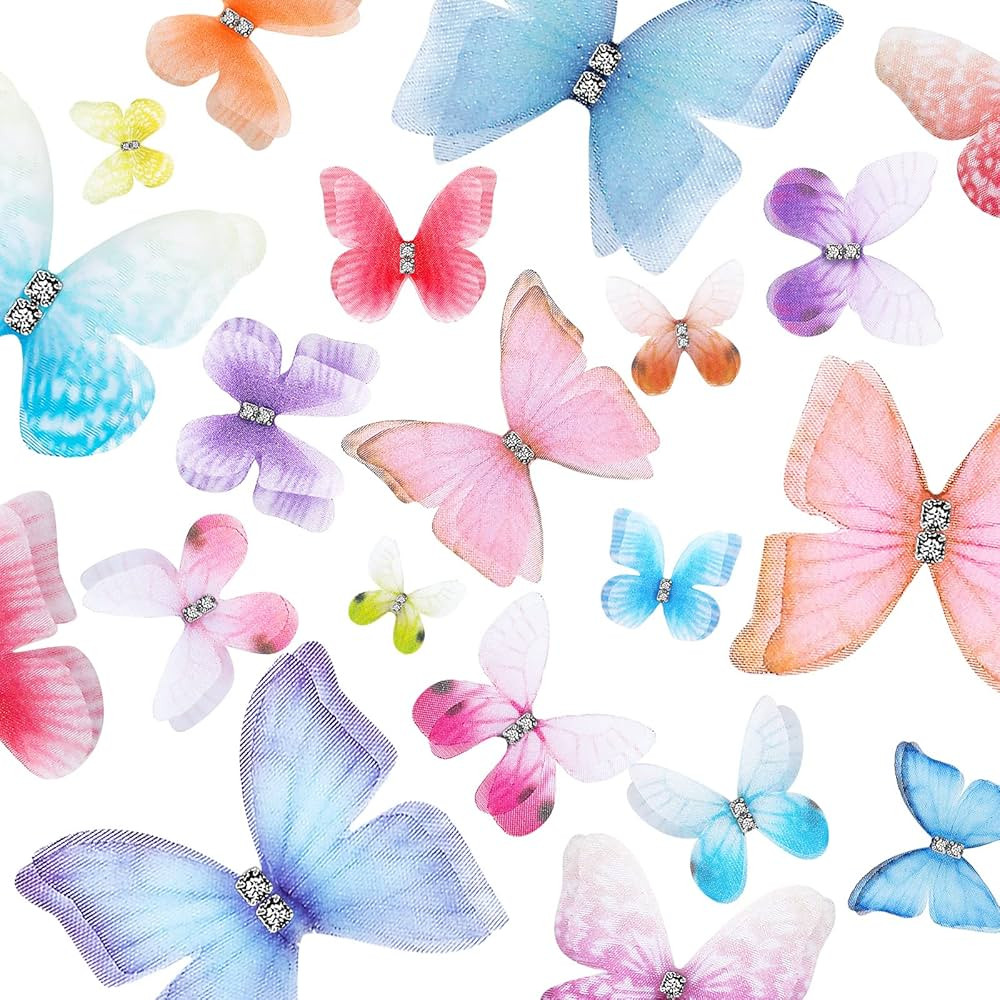 80 Pieces Organza Butterfly Colorful 2-Layers Butterfly Appliques 3D Butterfly Wall Decor DIY But... | Amazon (US)