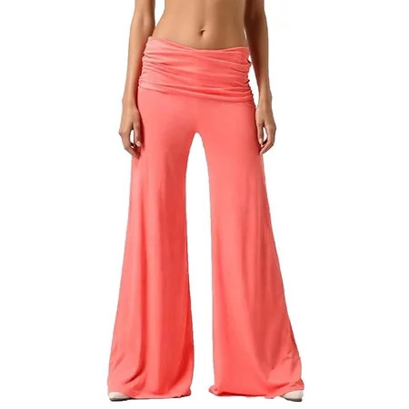 Ladies' Coral Folding Yoga Pants Comfy Soft Wide Leg Flared Trousers High Waist Elastic Loose Casual Pants Orange | Walmart (US)