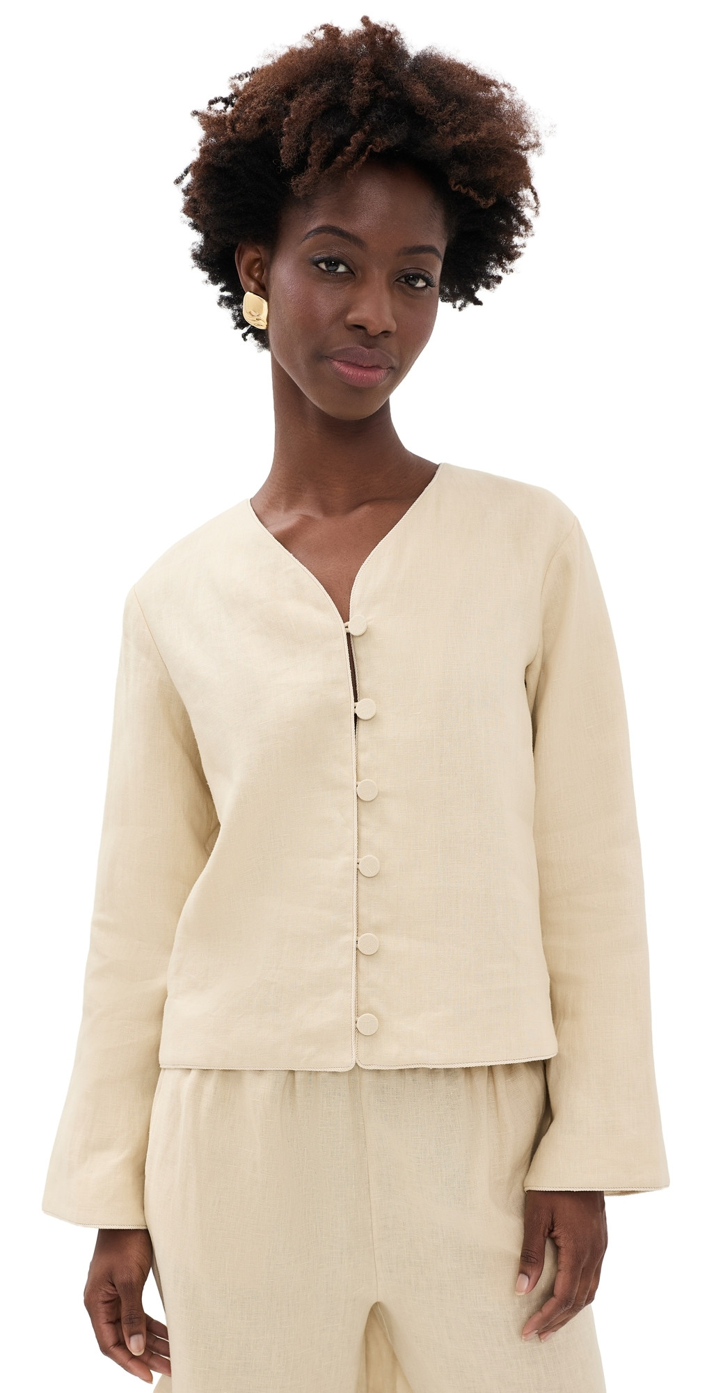 POSSE Lucia Linen Blouse Biscotti M | Shopbop