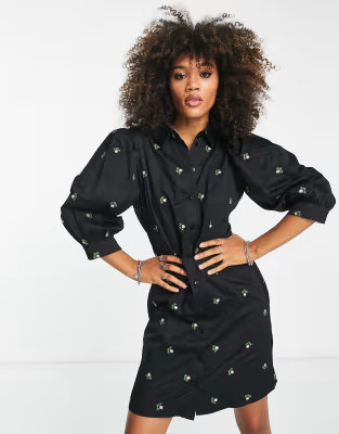 Object Emely printed mini shirt dress in black | ASOS (Global)