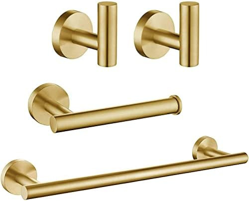 USHOWER Brushed Gold Bathroom Hardware Set, Includes 16-Inch Hand Towel Bar, Durable SUS304 Stain... | Amazon (US)