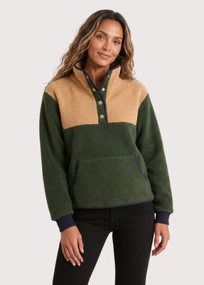 Finlay Pullover in Sherpa Fleece (Spruce/Camel) | Dudley Stephens