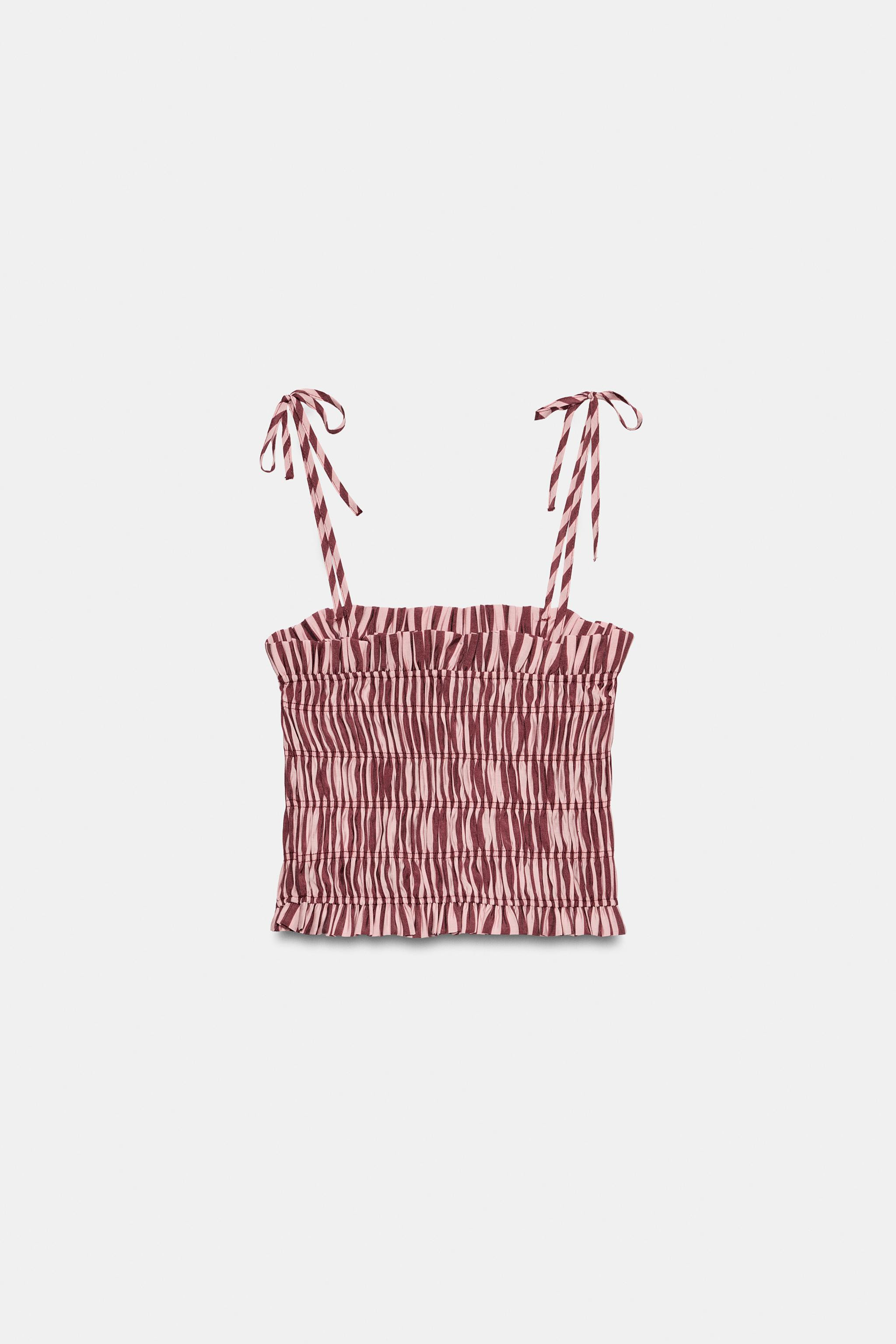 GATHERED STRIPED STRAPPY TOP | Zara UK