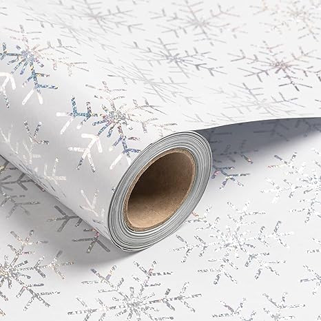 RUSPEPA Christmas Wrapping Paper, Jumbo Roll Wrapping Paper - White Shiney Snowflake Design for H... | Amazon (US)