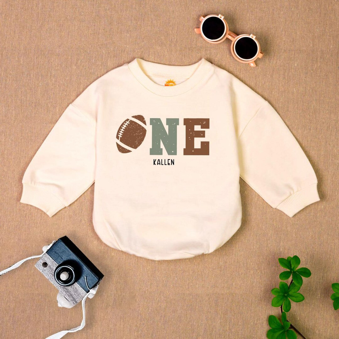 Boy Football 1st Birthday Romper Sweatshirt, Custom One Football Season Outfit, Baby Boy Clothes,... | Etsy (US)