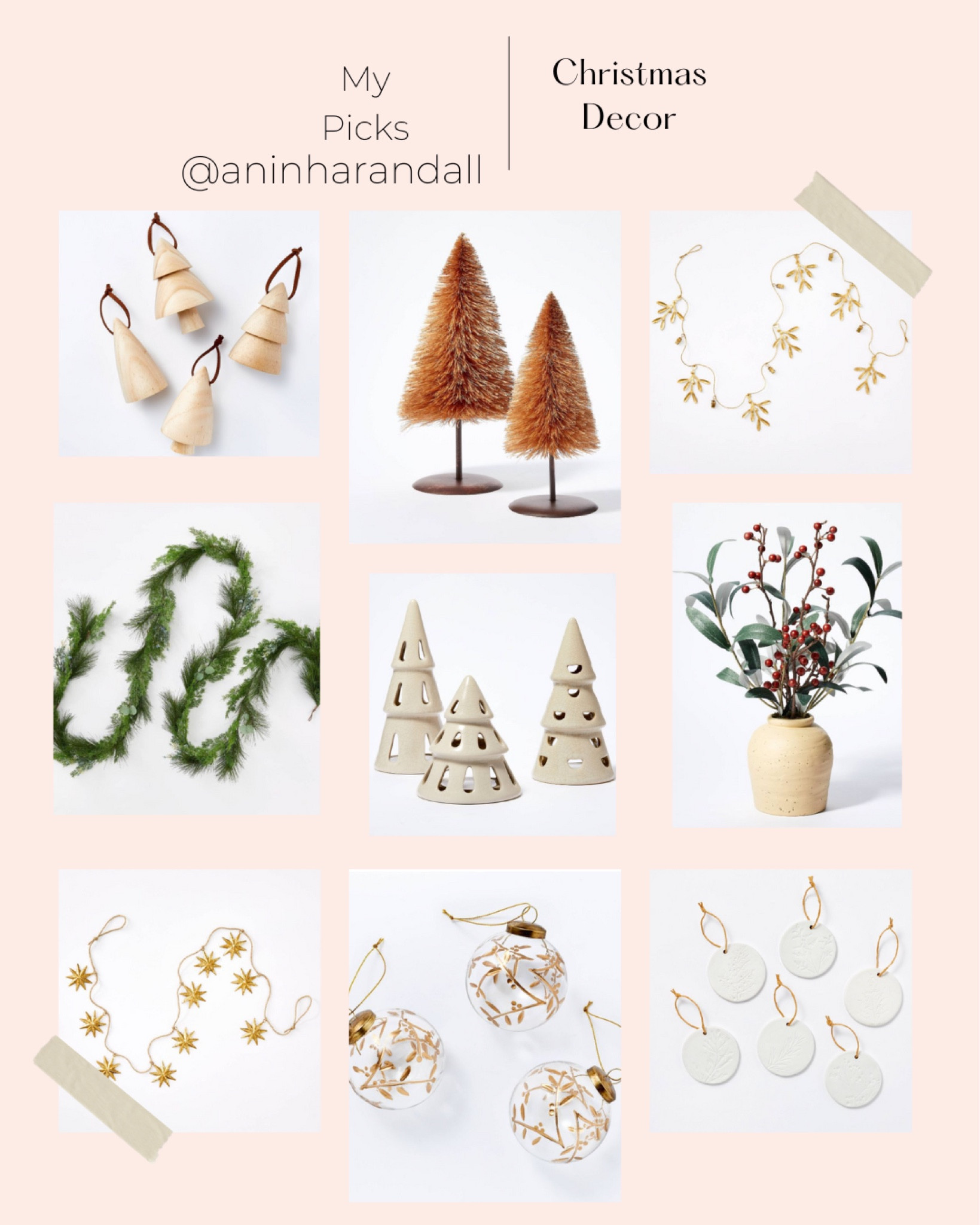 Christmas decor, bottle brush trees, wooden trees, faux greenery, gold garland, ceramic trees, ornaments 

#LTKHoliday #LTKSeasonal #LTKhome