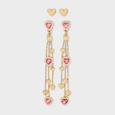 Heart Tassel Duo Earring Set - Wild Fable™ Gold/Pink | Target