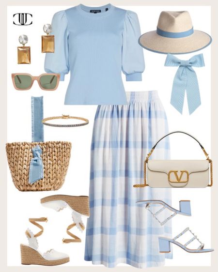 This incredible outfit is head to toe a classic beauty. The cherry on top for me is this adorable and feminine blue hair bow. Just lovely! 

Maxi skirt, baby blue outfit, blouse, sun hat, sunglasses, special occasion, hair bow, summer outfit, spring outfit, block heel, espadrilles

#LTKstyletip #LTKover40 #LTKshoecrush