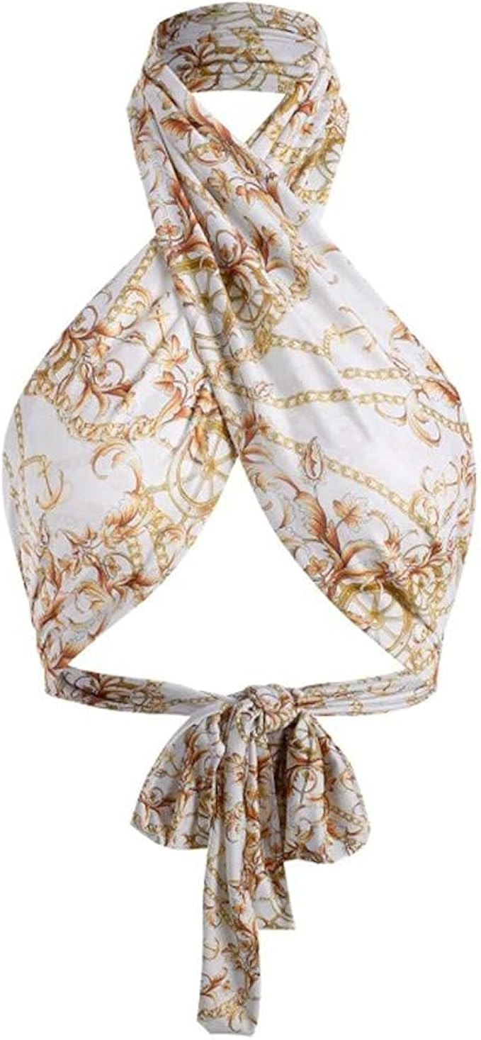 ZAFUL Ribbed Halter Crop Top Ruched Lace-up Cropped Cami Bandana Top Stitching Cropped Tank Top | Amazon (US)