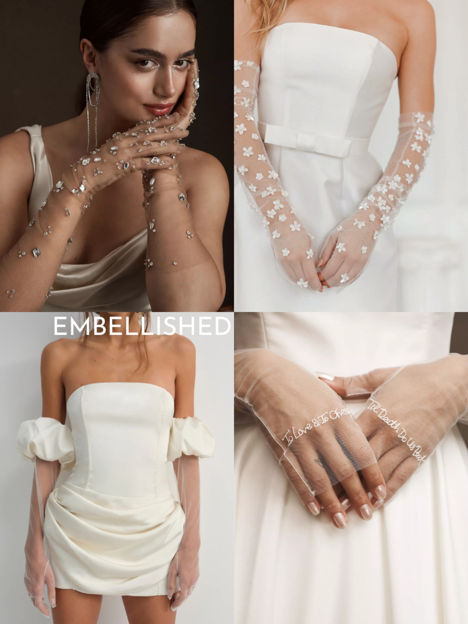 Favorite bridal accessories: embellished gloves (rhinestones, embroidered, etc.) 