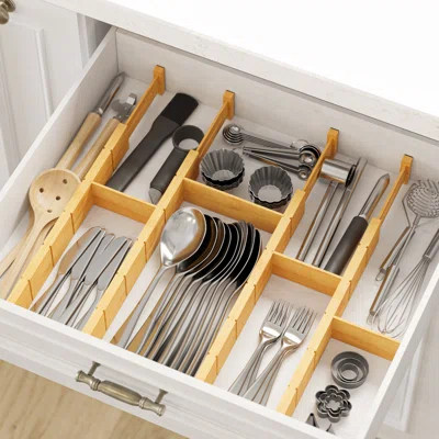 Bamboo Drawer Dividers with Inserts and Labels - Adjustable Expandable Organizers for Kitchen, Home, Office, Dressers, 4 Dividers with 9 Inserts | Wayfair North America
