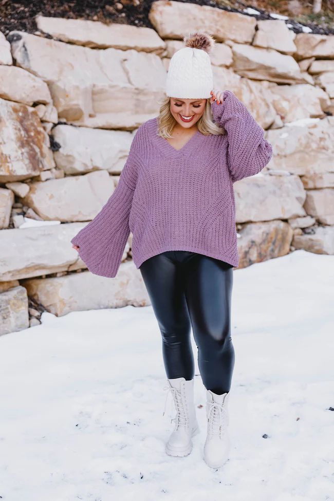 Act Surprised Purple Chenille Open Knit Sleeve Sweater FINAL SALE | The Pink Lily Boutique