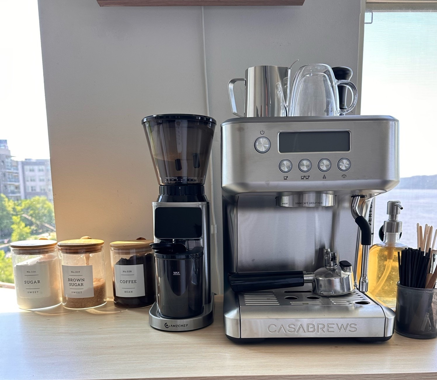 My little coffee corner is finally coming together. ☕

I’ve been slowly upgrading my setup, and this new espresso machine has honestly made making coffee at home something I actually look forward to every morning.

Still learning all the barista tricks, but fresh ground beans made a huge difference. Sharing everything I’m using if you’re building your own coffee station!

#LTKmorningroutine #LTKHome #LTKfoodie