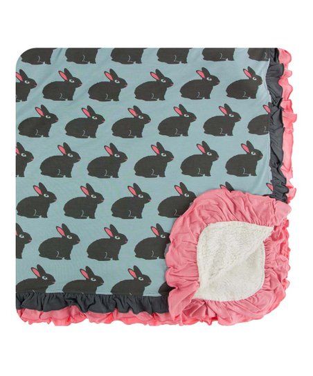 Jade & Strawberry Forest Rabbit Double-Ruffle Sherpa-Lined Throw | Zulily