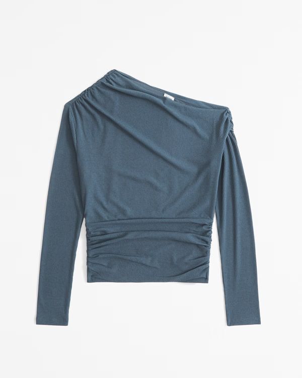 Long-Sleeve One-Shoulder Asymmetrical Draped Top | Abercrombie & Fitch (US)