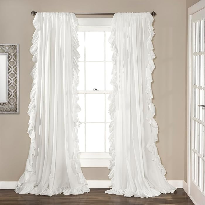 Lush Decor Reyna Ruffle Window Curtain Panel Set, Pair, 54" W x 95" L, White - Flowy Curtain Set ... | Amazon (US)