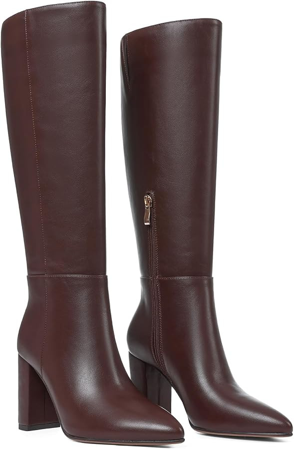 AOSPHIRAYLIAN Knee High Boots Chunky Heel Wide Calf Knee High Boots for Women Pointed Toe with Zi... | Amazon (US)
