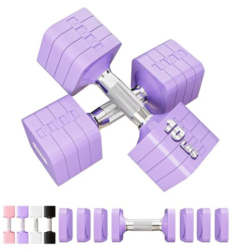 20 LBS Dumbbells Adjustable Hand Weights for Women Men, 4 in 1 Free Weight Dumbbell Set Adjust Hand Weight Set Exercise Fitness Dumbbells for Home Gym Workout Equipments, Purple | Amazon (US)
