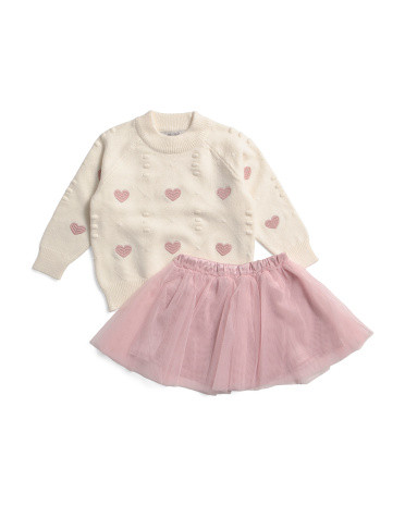 Girls 2pc Heart Knit Sweater And Skirt Set | TJ Maxx