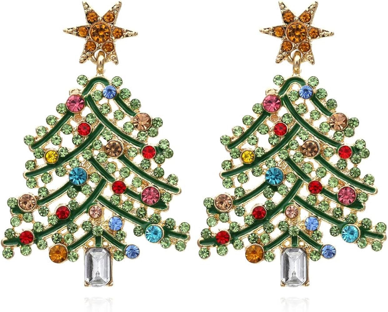Christmas Sparkly Crystal Dangle Earrings Cute Christmas Tree Reindeer Earrings Colorful Xmas Fes... | Amazon (US)