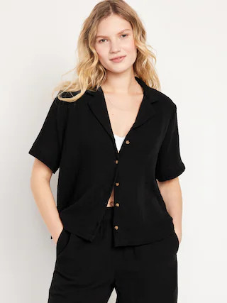 Crinkle Gauze Button-Down Top for Women | Old Navy (US)