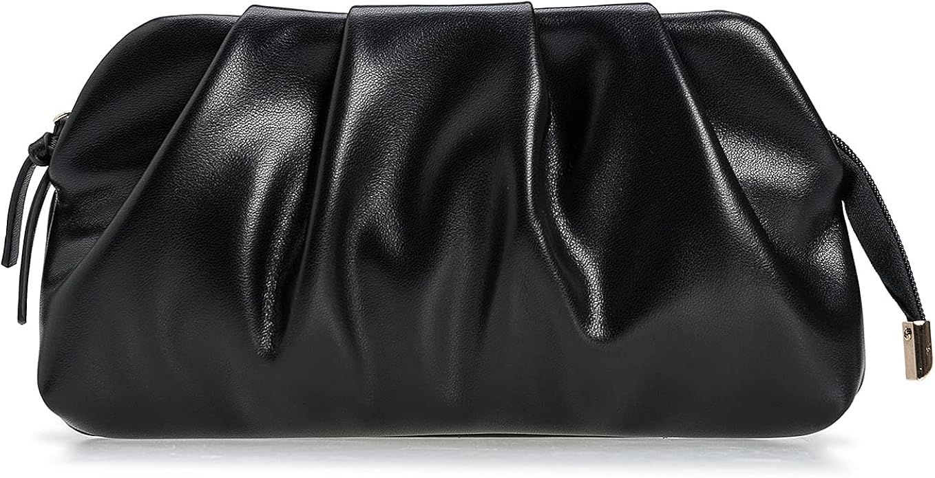 CHARMING TAILOR Chic Soft Vegan Leather Clutch Bag Dressy Pleated PU Evening Purse for Women | Amazon (US)