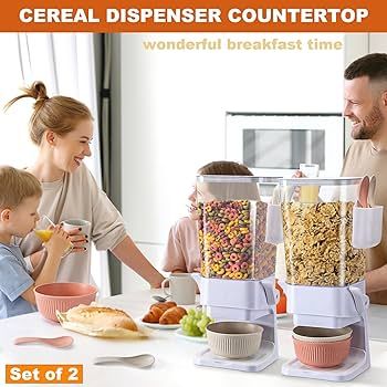Cereal Dispenser Countertop 2 Pack with Bowls Spoons Cutlery Box,5.5 QT Dry Food Dispenser Snack ... | Amazon (US)