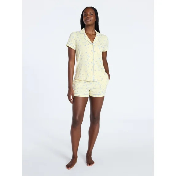 Joyspun Women's Dreamy Soft Collection Notch Collar Top and Shorts Pajama Set, 2-Piece, Sizes XS-... | Walmart (US)