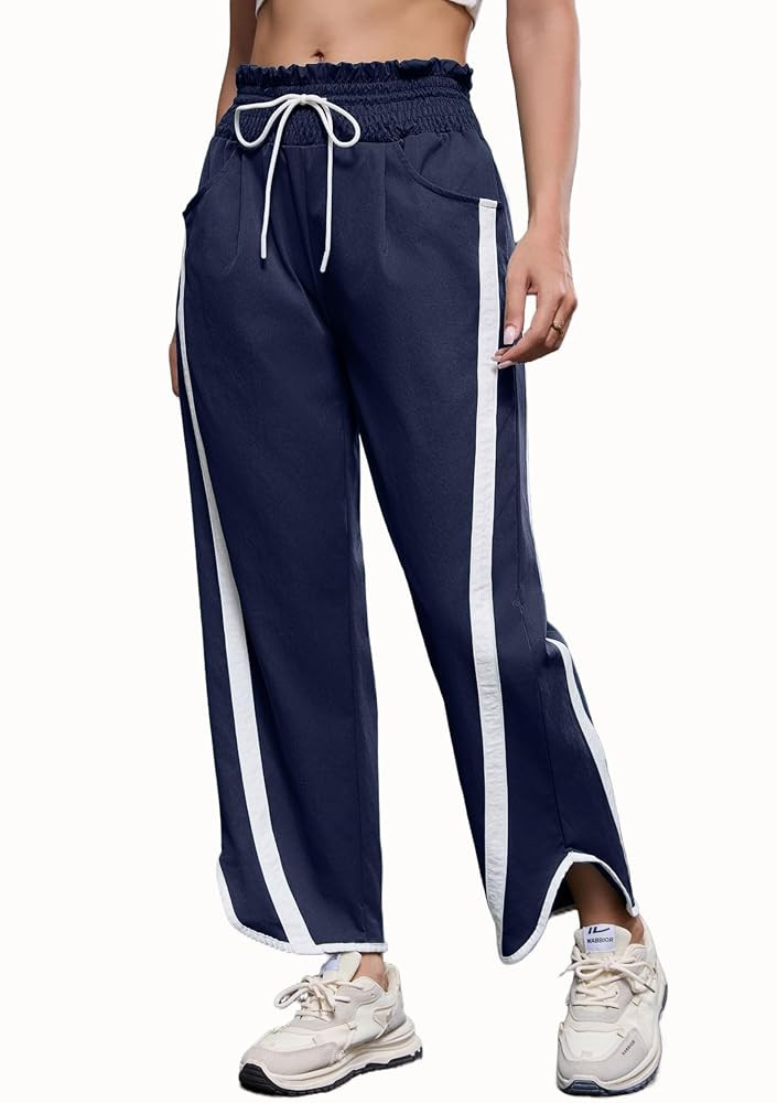 Track Pants Women Casual Drawstring Barrel Pant Lightweight Baggy Contrast Color Workout Pants wi... | Amazon (US)