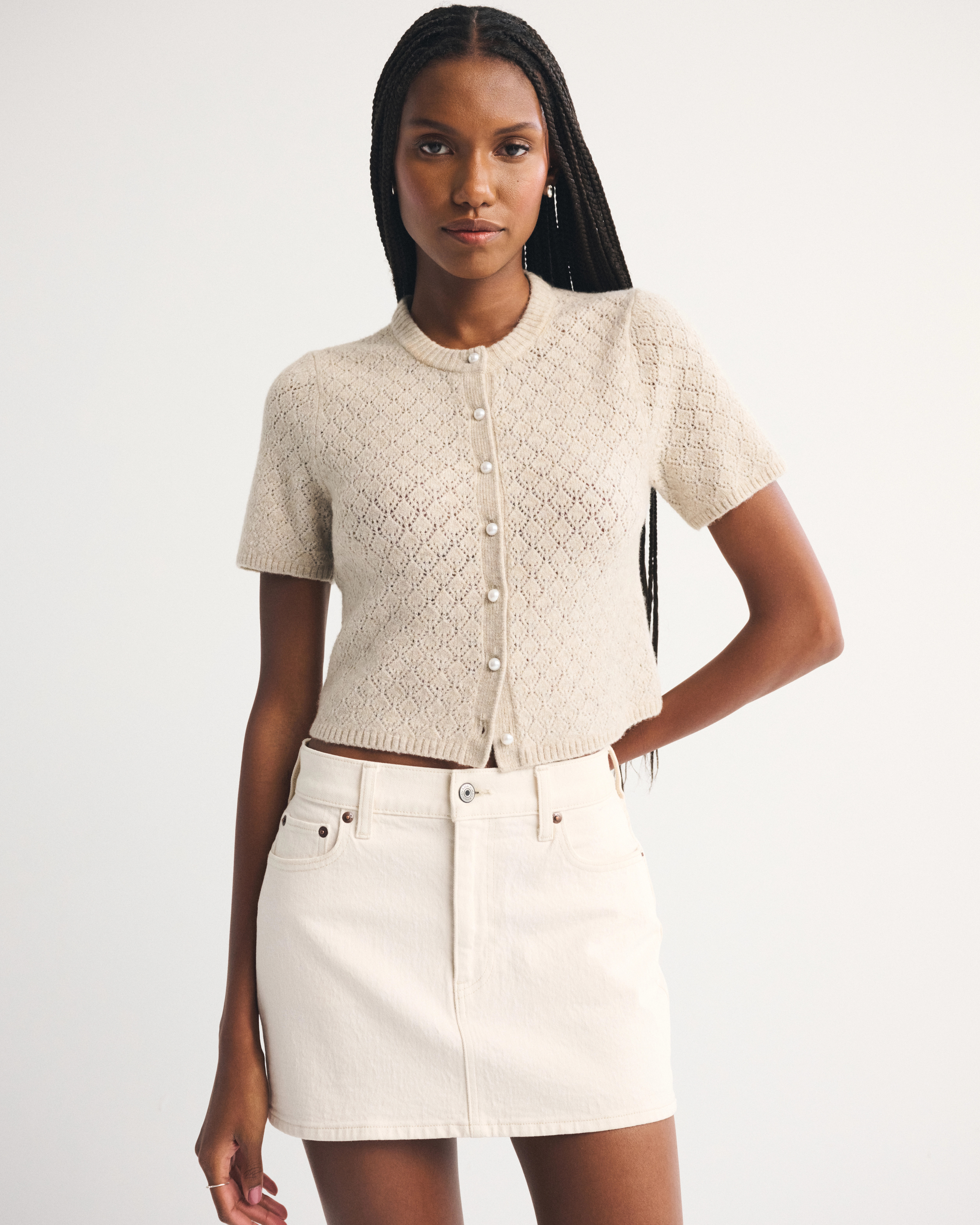 Merino Wool-Blend Short-Sleeve Cardigan | Abercrombie & Fitch (US)