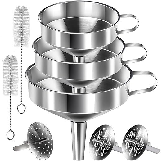 YGDZ Stainless Steel Funnel, 3PCS Kitchen Funnels for Filling Bottles Set, Large Food Grade Metal... | Amazon (US)