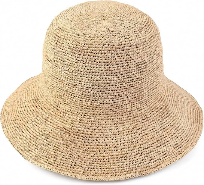 Natural Raffia Straw Bucket Hat for Women Sun Beach Handmade Raffia Woven Bucket Hat Foldable Sum... | Amazon (US)