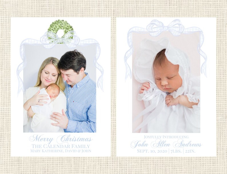 Birth Announcement Christmas Cards Boy / Boxwood and Gingham | Etsy | Etsy (US)